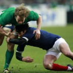 France's Francois Trinh-Duc, right, tackles Ireland's Jerry Flannery during their Six Nations rugby union international match. 
After defeating Italy 29-11 in the Six Nations championship at Croke Park a week earlier, the team travelled to Paris. However, hooker Jerry Flannery kicked winger Alexis Palisson and was sent off. Ireland lost out 33-10.

(AP Photo/Francois Mori)

