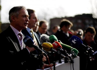 Richard Bruton and Enda Kenny outside the party's election HQ in Dublin last week.