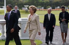 Obama says the “sun’s coming out” as he meets with President McAleese at the Áras