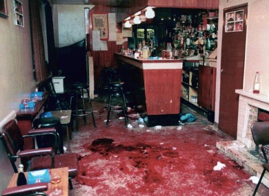 The bloodstained interior of The Heights Bar in Loughinisland, Co Down, after the killings
