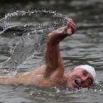 A competitor takes part in the the annual Liffey Swim in Dublin.
