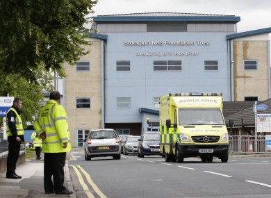 Security guards outside Stepping Hill hospital yesterday