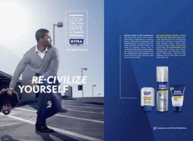The offending advertisement with the tagline: Look like you give a damn, Re-civilise yourself