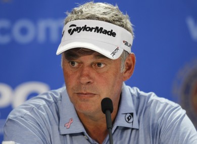 Darren Clarke faces the press in Atlanta yesterday.