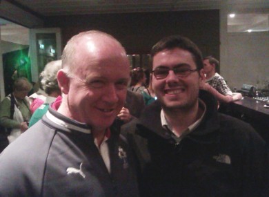 Declan Kidney and Sean - a meeting of rugby minds.