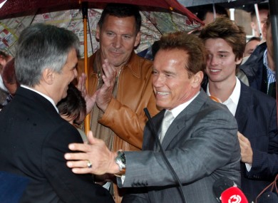 Schwarzenegger is welcomed by Austrian chancellor Werner Faymann to his home town today.