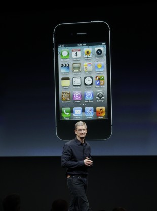 Tim Cook at the launch of the iPhone 4s in California today.