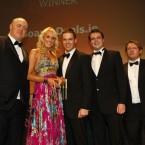 The winner of the E Business category at the Eircom Spider Awards 2011 is BoardsDeals.ie 

Photographed at the Convention Centre Dublin L/R Dara Ó Briain, Emma Field, Gordon Stewart, Ronan O'Neil and Alan Devlin from Web Factory