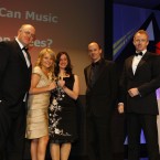 The winner of the Campaign category at the Eircom Spider Awards 2011 is Velvet Can Music grow on Trees? Ogilvy 

Photographed at the Convention Centre Dublin L/R Dara Ó Briain, Kim Behan, Morgan Salin, Colm O'Gaora and Robert Quirke from Ad2One