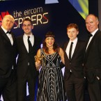 The winner of the Web Design and Development Agency category at the Eircom Spider Awards 2011 is Kooba

Photographed at the Convention Centre Dublin L/R Dara Ó Briain, Emmet Dunne, Clodagh Mahoney, Ed Kelly and David Curtin IEDR
