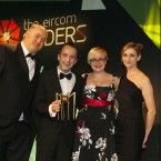 The winner of the Big Mouth category of the Eircom Spider Awards 2011 is Rukkle

Photographed at the Convention Centre Dublin L/R Dara Ó Briain, Dave Alsybury, Charlene Lydon and Aoife Mahon from RaboDirect