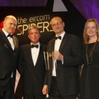 The winner of the Internet Hero Award 2011 is Ray Nolan. Accepting the award on behalf of Ray is L/R Dara Ó Briain, Ian Hyland, Caelen King and Emer McHugh from Leo Burnett 