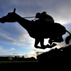 Dais Return ridden by Jason Maguire jumps the last fence to win the Alfa Aggregates Handicap Hurdle at Bangor-on-Dee Racecourse.