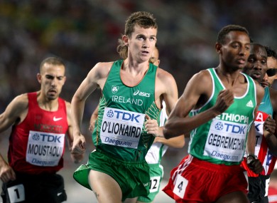 O'Lionaird (centre) in the men's 1500m at the 2011 IAAF World Championships in Daegu, South Korea.