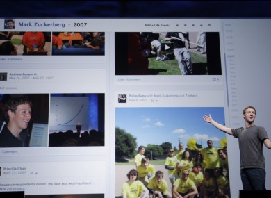 Facebook CEO Mark Zuckerberg shows Timeline during the f/8 conference in San Francisco.