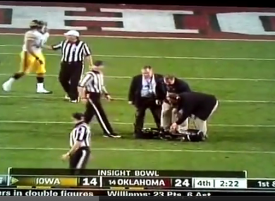 Officials had to remove the camera from the field after it fell from the stadium.