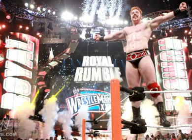Sheamus (Stephen Farrelly) celebrates after winning the WWE Royal Rumble last night.