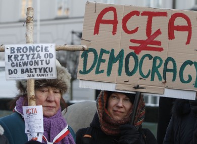 Anti-ACTA protesters in Warsaw, Poland at the weekend.