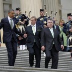 Boehner, Obama, Kenny, and Rep. Peter King, R-N.Y., walk down the steps of the Capitol (AP Photo/Pablo Martinez Monsivais)