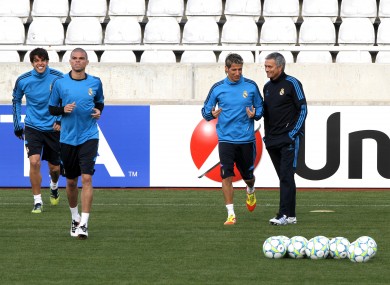 Real Madrid train ahead of their game tonight