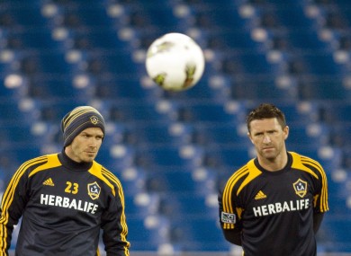 Beckham and Keane during Galaxy squad training.