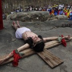 A devotee enacts the crucifixion of Jesus Christ to mark Good Friday in Gauhati, India (AP Photo/Anupam Nath)