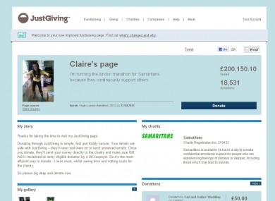 A screen grab for Claire's page.