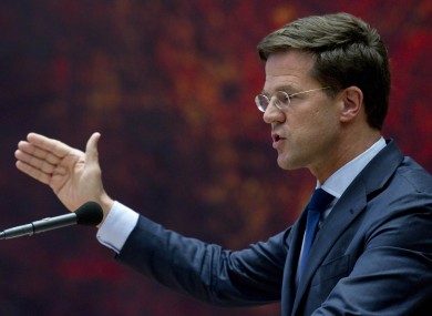 Caretaker Prime Minister Mark Rutte addresses parliament in The Hague, Netherlands