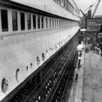 The Titanic moored at Southampton docks on 10 April 10, 1912. The second class passenger gangway can be seen 150 yards away.