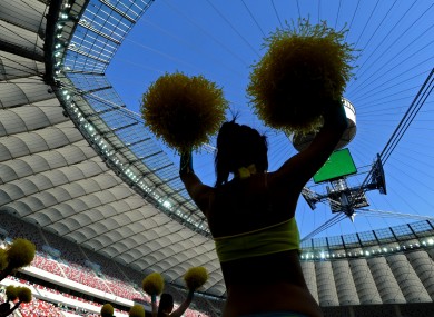 Cheerleaders at the National Stadium in Warsaw.