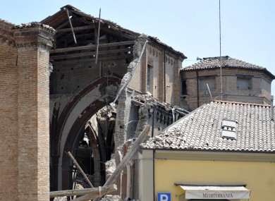 A collapsed church is seen in Mirandola, northern Italy today following an earthquake