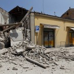 The collapsed San Francesco church is seen in Mirandola, northern Italy, today. A magnitude 5.8 earthquake hit northern Italy on Tuesday, in the same region still struggling to recover from another fatal tremor on May 20. (AP Photo/Luca Bruno)