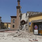 The San Francesco collapsed church is seen in Mirandola, northern Italy, today. A magnitude 5.8 earthquake hit northern Italy, in the same region still struggling to recover from another fatal tremor on May 20. (AP Photo/Luca Bruno)