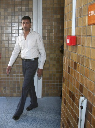 Raj Theekoy, room attendant at the legends hotel, and witness for the prosecution, arrives at the Supreme Court in Port Louis.