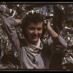 Annette del Sur publicising a salvage campaign in yard of Douglas Aircraft Company. Photo: Alfred T Palmer