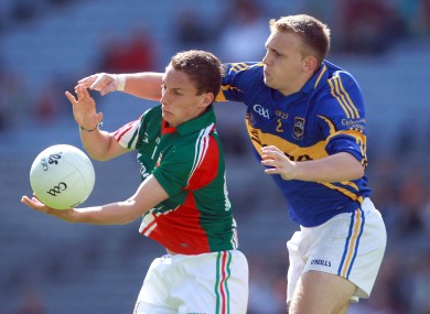 Mayo's James Quinn in action against Tipperary's Kevin Fahey today.