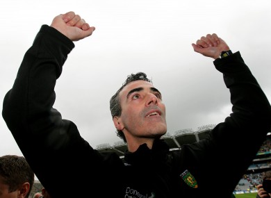 Donegal's Jim McGuinness celebrates after yesterday's game.