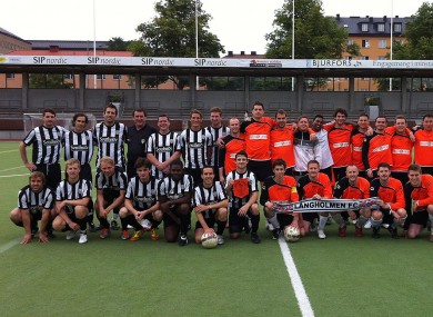Langholmen FC (in black and white).