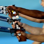 The equestrian show jumping stage of the men's modern pentathlon at the 2012 Summer Olympics. (AP Photo/David Goldman)