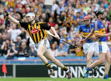 Kilkenny's TJ Reid celebrates scoring his second goal in yesterday's game.