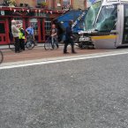 The damage to the front of the Luas carriage can be seen from this picture. Photo: Shane Brennan/Ross McCarthy