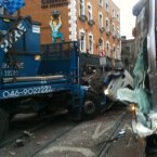 The front of the bin truck after colliding with the Luas. Photo: Jonathon Edgely