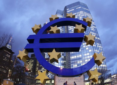 The Euro sculpture in front of the European Central Bank in Germany.