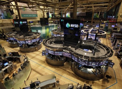 The floor of the New York Stock Exchange while empty of traders yesterday