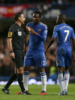 Clattenburg with Mikel and Ramires.