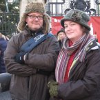 Katie Blue, 44 and Ben Allen from Glengormley, Northern Ireland, as peace campaigners in Belfast have staged a second rally in as many days to demonstrate their opposition to the recent unrest
Pic: Lesley-Anne McKeown/PA Wire