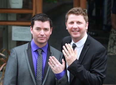 Barry Dignam and Hugh Walsh became the first male couple in Ireland to avail of new legislation allowing civil partnerships for same-sex couples in April 2011.
