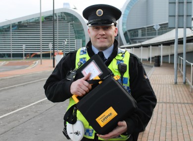 Keith Pedreschi of Dublin Airport Police with one of the life-saving defibrillators.