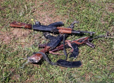 AK-47s seized by Iraqi security forces are seen in Hawija, 150 miles (240 kilometers) north of Baghdad, Iraq.