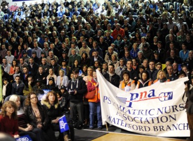 Thousands of frontline public sector workers attend a protest against pay cuts in Dublin earlier this year